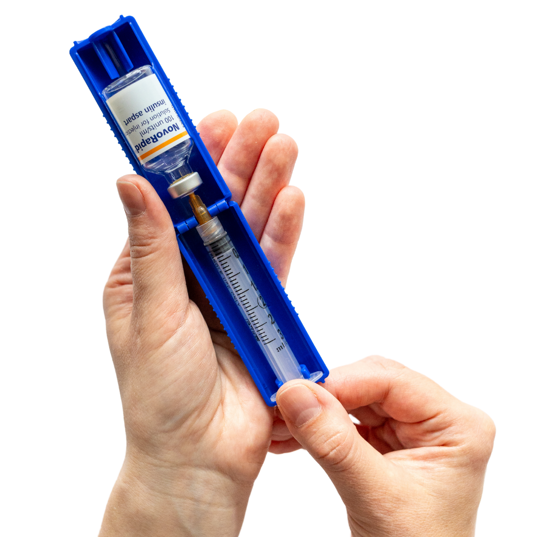 Tandem t:Slim T1me Vial Syringe Insulin Filling Support, Insulin Transfer Device for Type 1 Type 2 Diabetes, Bottle Protector Case, Vial Holder (Blue)