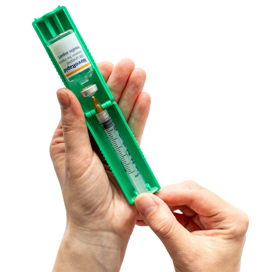 Tandem t:Slim T1me Vial Syringe Insulin Filling Support, Insulin Transfer Device for Type 1 Type 2 Diabetes, Bottle Protector Case, Vial Holder (Green)