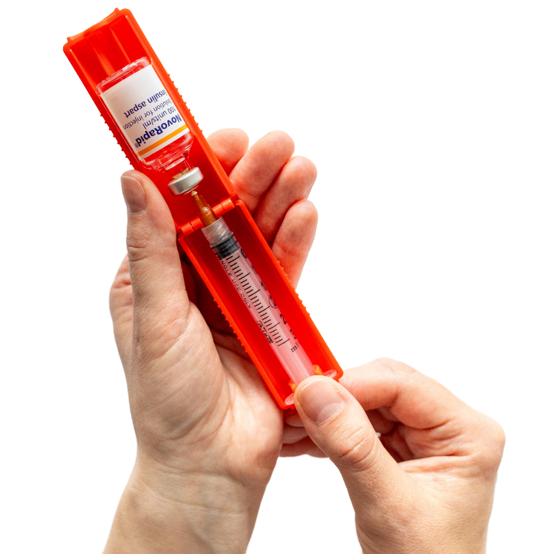 Tandem t:Slim T1me Vial Syringe Insulin Filling Support, Insulin Transfer Device for Type 1 Type 2 Diabetes, Bottle Protector Case, Vial Holder (Red)