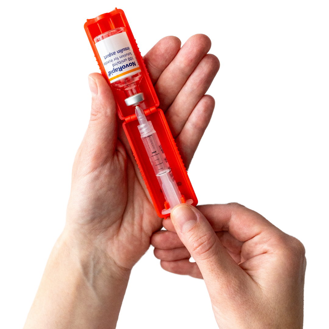 Omnipod T1me Vial Syringe Insulin Filling Support, Insulin transfer device for Type 1 Type 2 diabetes, Bottle Protector Case, Vial Holder (Red)