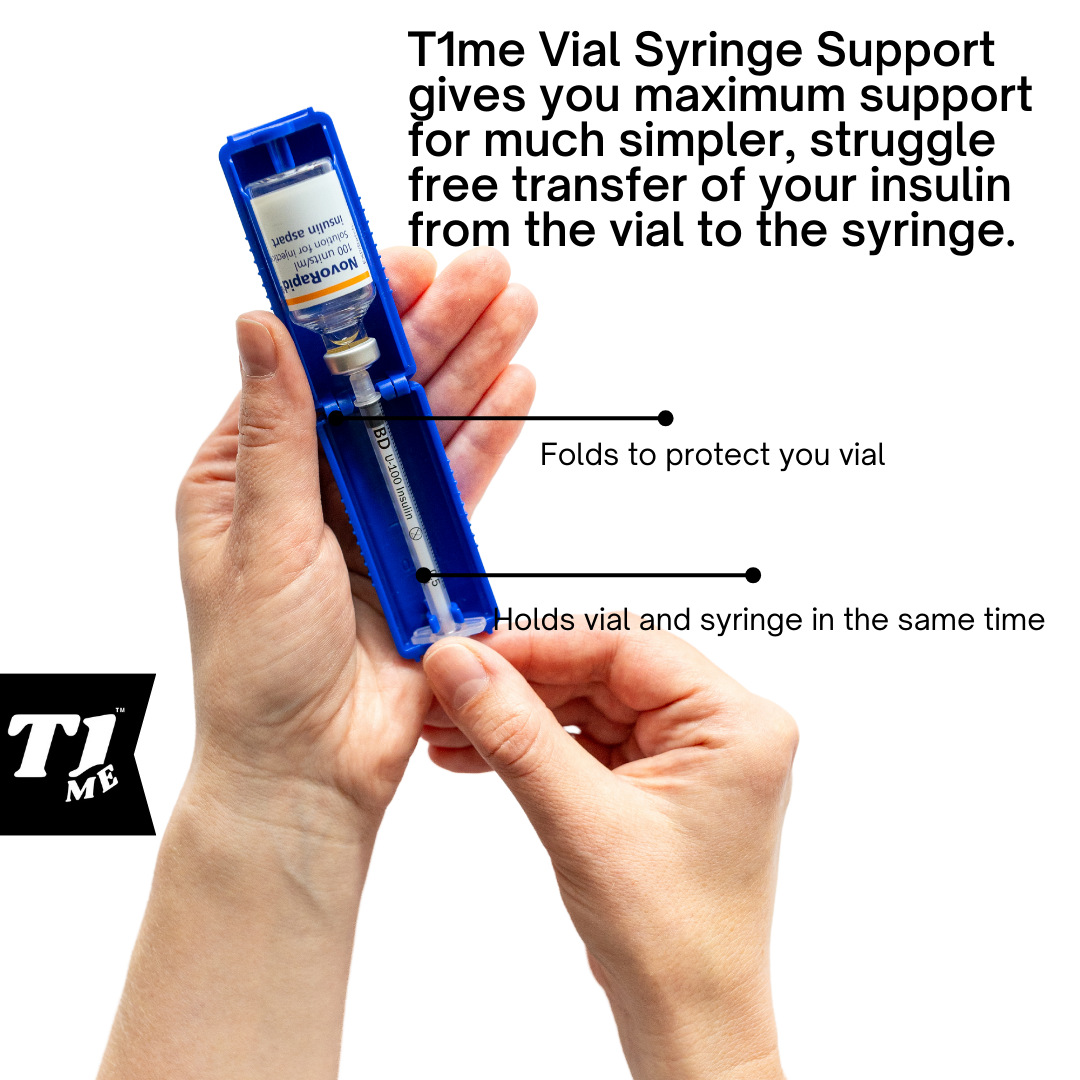 0.5ml U-100 disposable syringe T1me Vial Syringe Insulin Filling Support (BD Micro-Fine and other insulin syringe), Insulin transfer device for diabetes, Bottle Protector Case, Vial Holder (Blue)