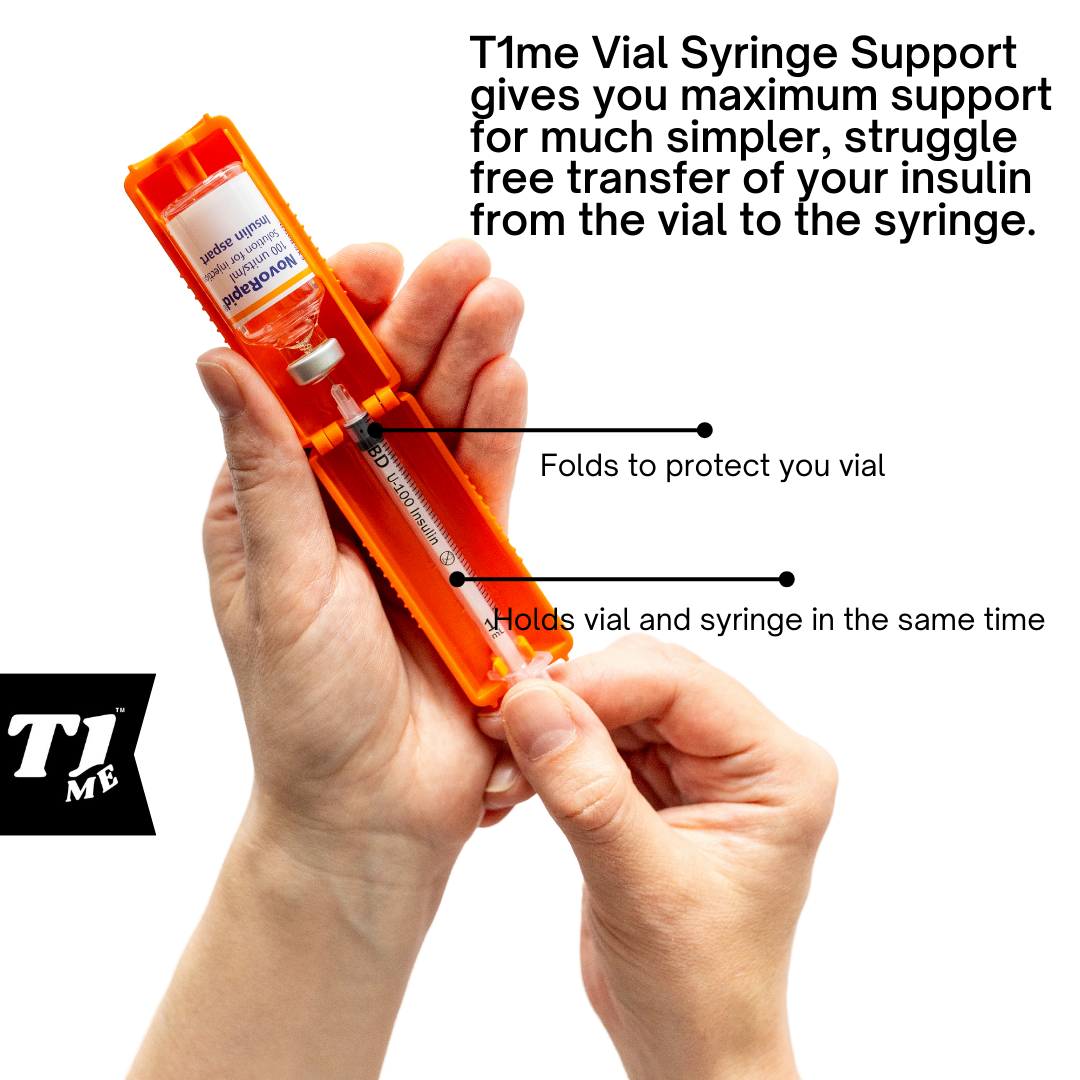 1ml U-100 disposable syringe T1me Vial Syringe Insulin Filling Support (BD Micro-Fine and other insulin syringe), Insulin transfer device for diabetes, Bottle Protector Case, Vial Holder (Orange)