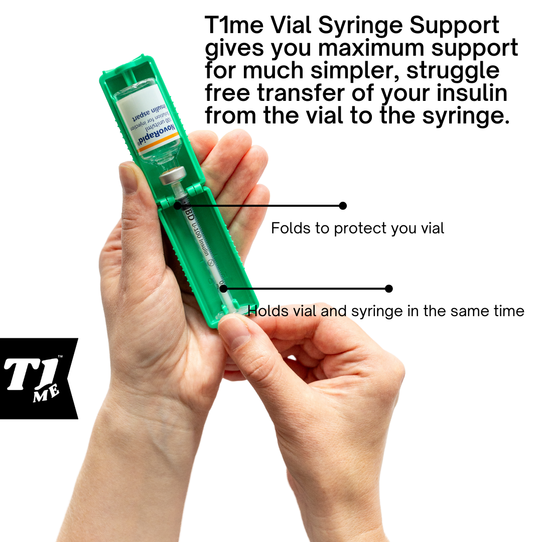 0.5ml U-100 disposable syringe T1me Vial Syringe Insulin Filling Support (BD Micro-Fine and other insulin syringe), Insulin transfer device for diabetes, Bottle Protector Case, Vial Holder (Green)