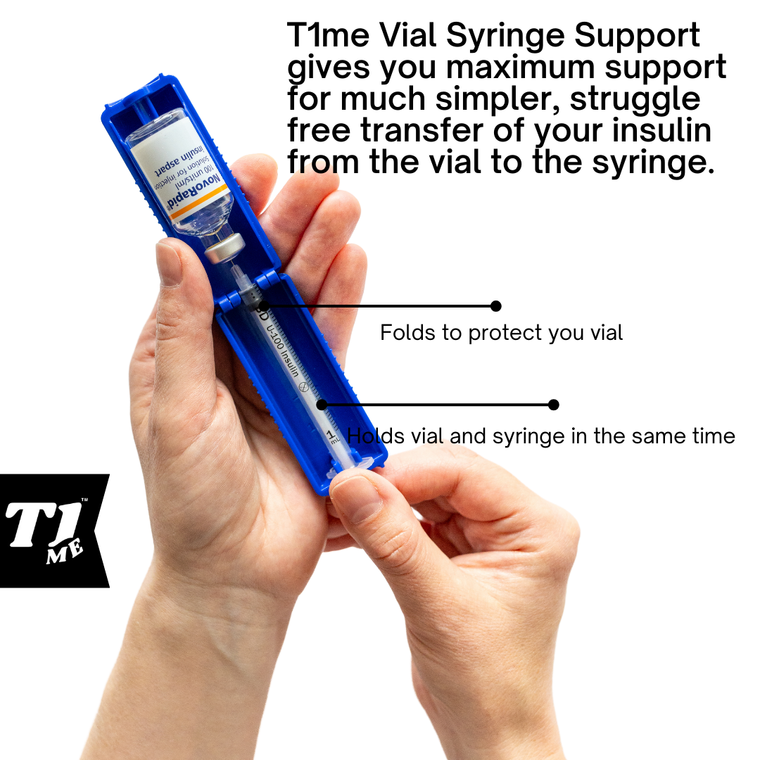 1ml U-100 disposable syringe T1me Vial Syringe Insulin Filling Support (BD Micro-Fine and other insulin syringe), Insulin transfer device for diabetes, Bottle Protector Case, Vial Holder (Blue)