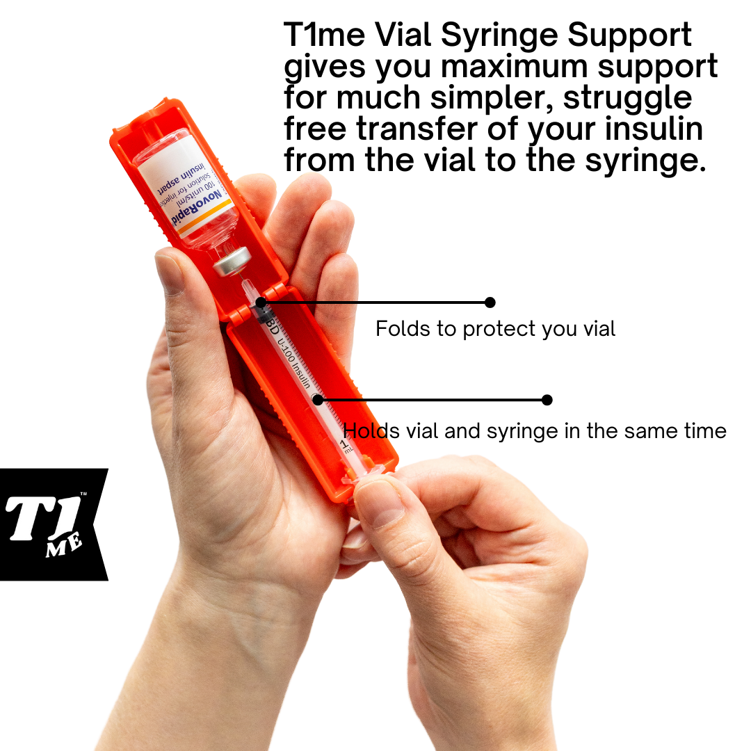 1ml U-100 disposable syringe T1me Vial Syringe Insulin Filling Support (BD Micro-Fine and other insulin syringe), Insulin transfer device for diabetes, Bottle Protector Case, Vial Holder (Red)