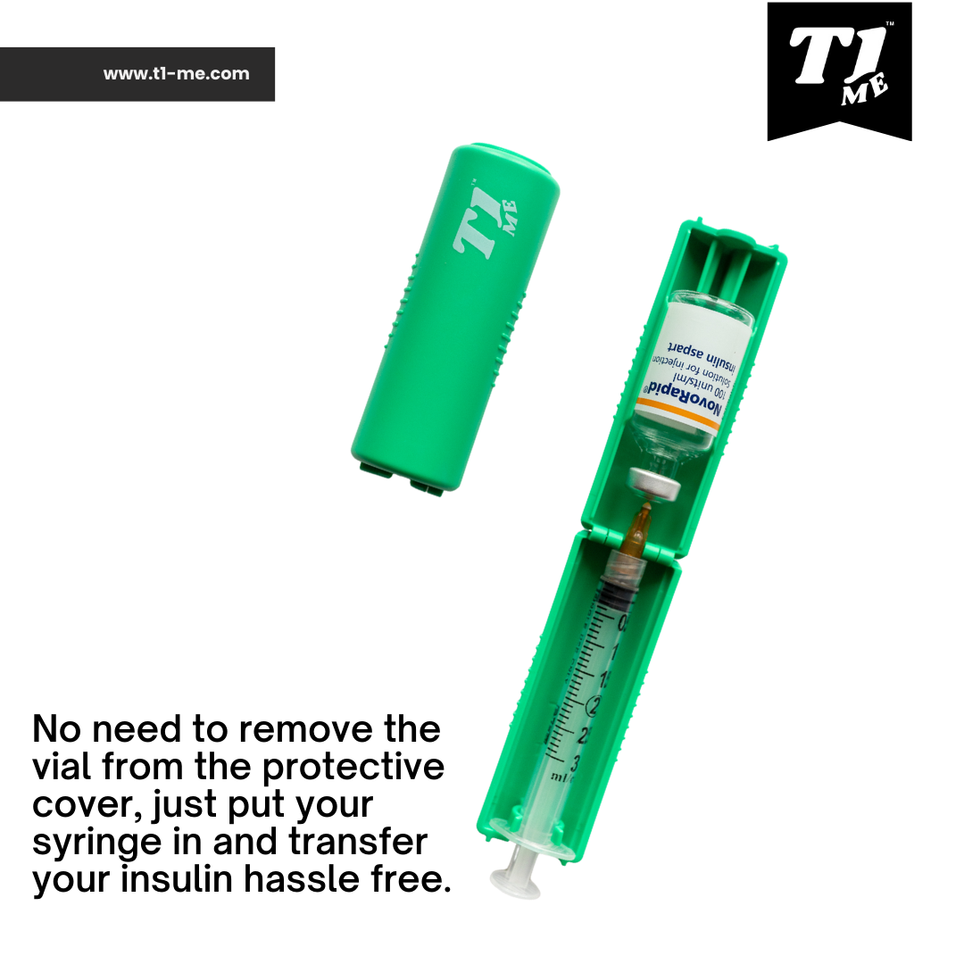 Tandem t:Slim T1me Vial Syringe Insulin Filling Support, Insulin Transfer Device for Type 1 Type 2 Diabetes, Bottle Protector Case, Vial Holder (Green)