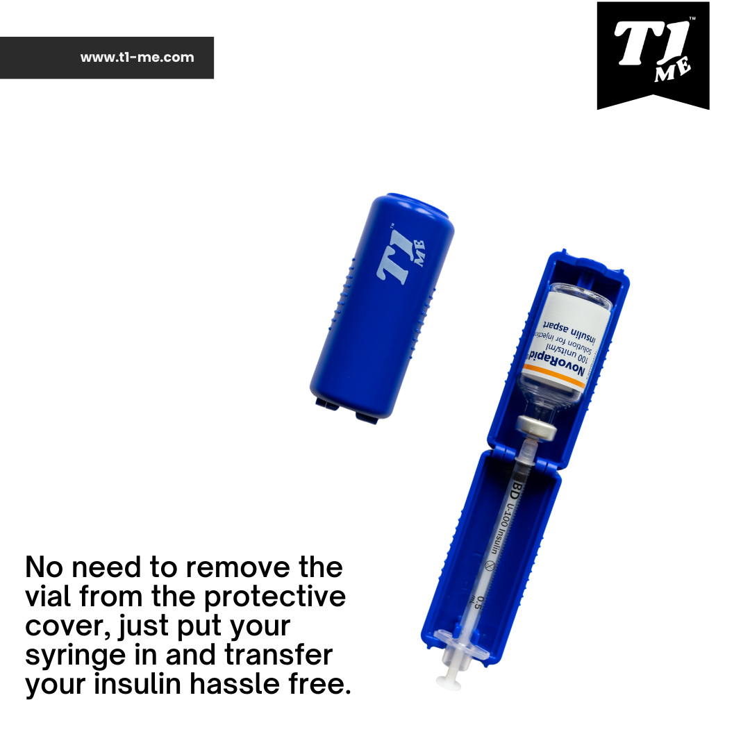 0.5ml U-100 disposable syringe T1me Vial Syringe Insulin Filling Support (BD Micro-Fine and other insulin syringe), Insulin transfer device for diabetes, Bottle Protector Case, Vial Holder (Blue)