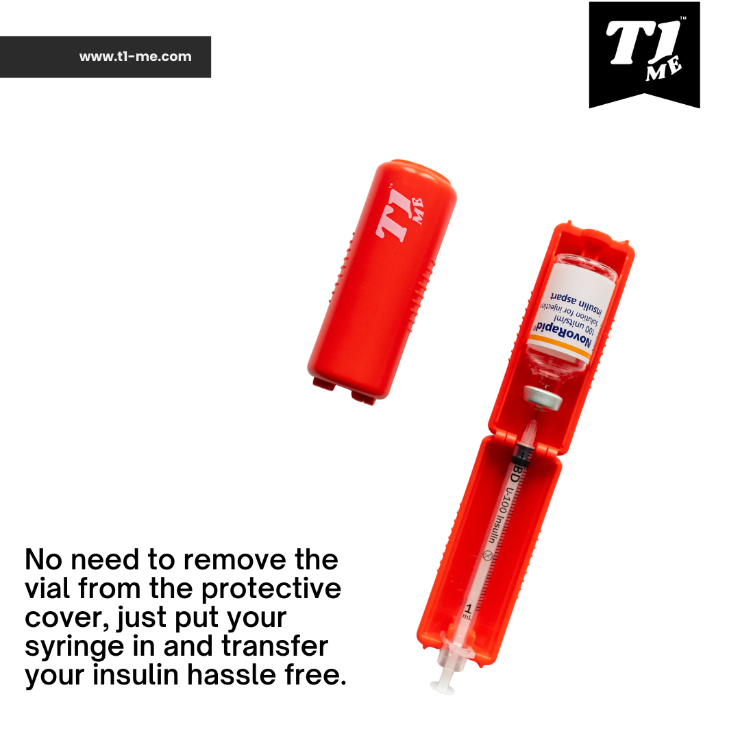 1ml U-100 disposable syringe T1me Vial Syringe Insulin Filling Support (BD Micro-Fine and other insulin syringe), Insulin transfer device for diabetes, Bottle Protector Case, Vial Holder (Red)