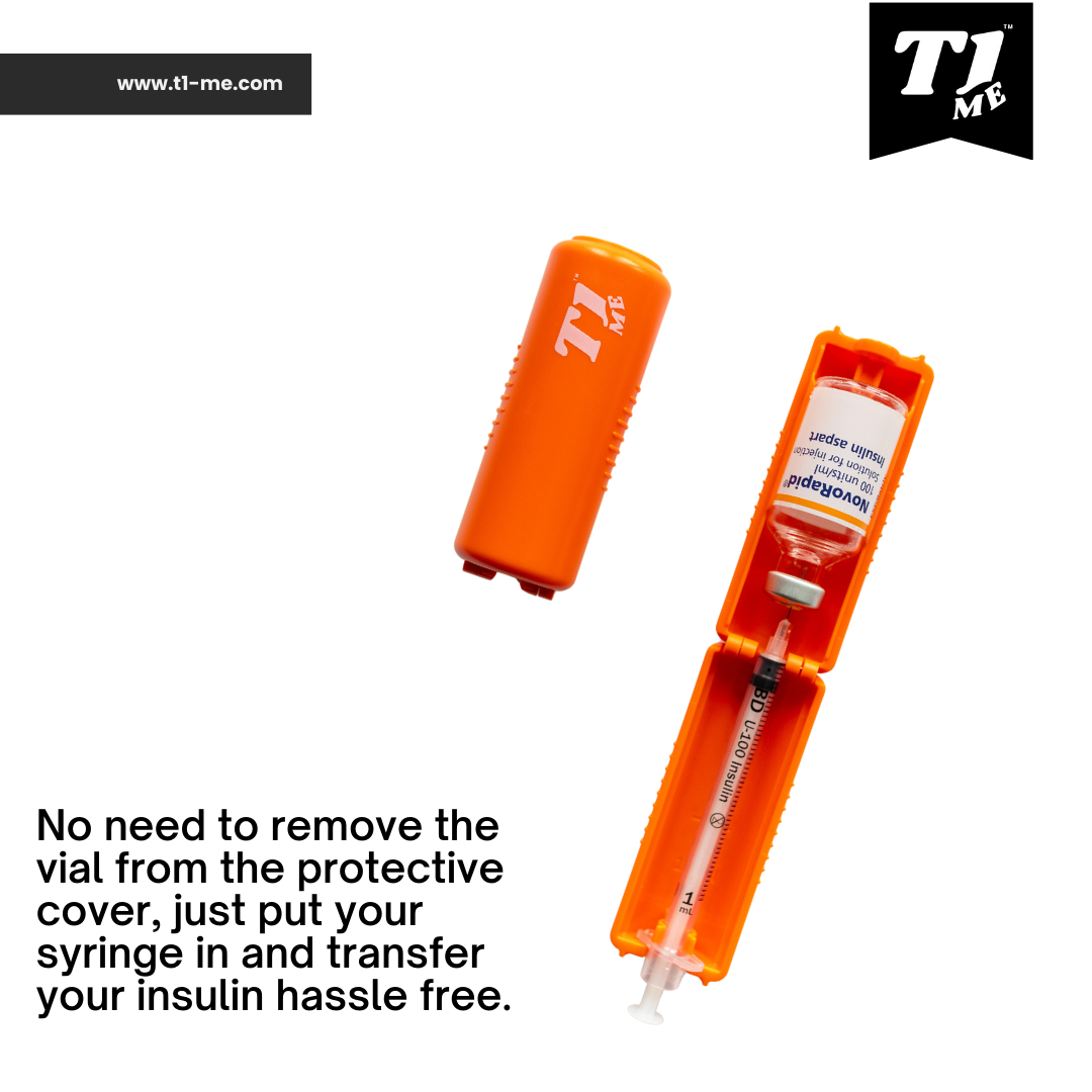 1ml U-100 disposable syringe T1me Vial Syringe Insulin Filling Support (BD Micro-Fine and other insulin syringe), Insulin transfer device for diabetes, Bottle Protector Case, Vial Holder (Orange)