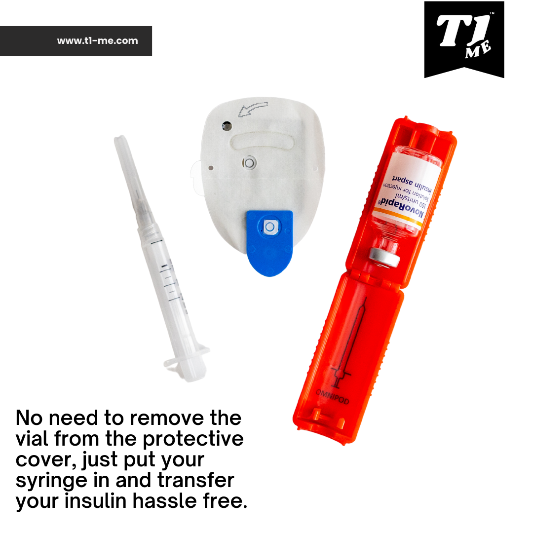 Omnipod T1me Vial Syringe Insulin Filling Support, Insulin transfer device for Type 1 Type 2 diabetes, Bottle Protector Case, Vial Holder (Red)