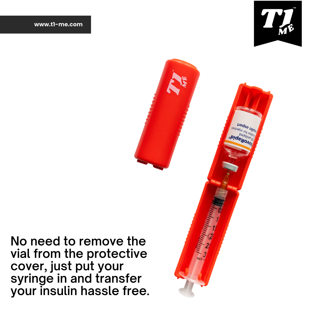 Tandem t:Slim T1me Vial Syringe Insulin Filling Support, Insulin Transfer Device for Type 1 Type 2 Diabetes, Bottle Protector Case, Vial Holder (Red)