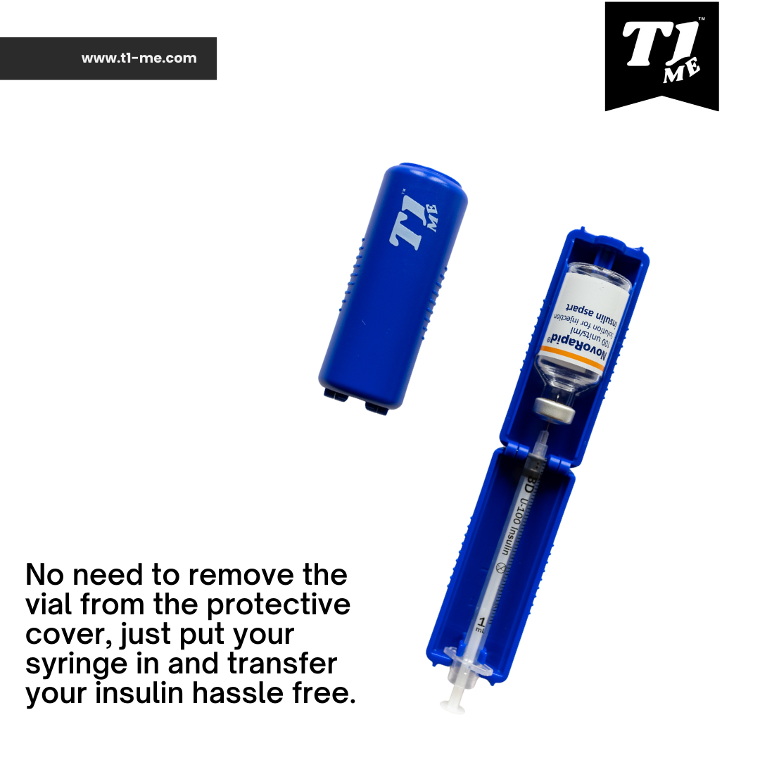 1ml U-100 disposable syringe T1me Vial Syringe Insulin Filling Support (BD Micro-Fine and other insulin syringe), Insulin transfer device for diabetes, Bottle Protector Case, Vial Holder (Blue)