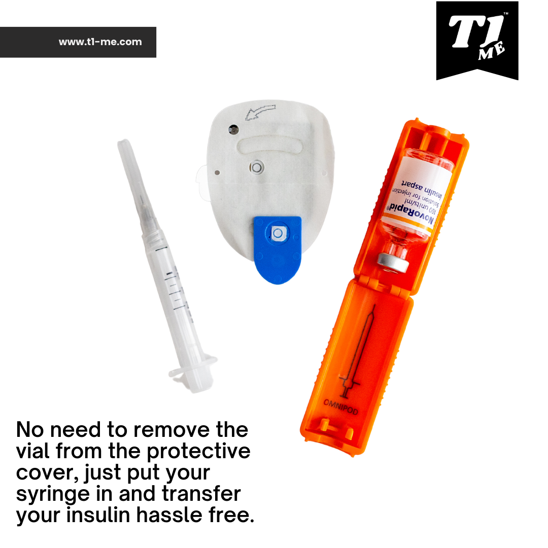 Omnipod T1me Vial Syringe Insulin Filling Support, Insulin transfer device for Type 1 Type 2 diabetes, Bottle Protector Case, Vial Holder (Orange)