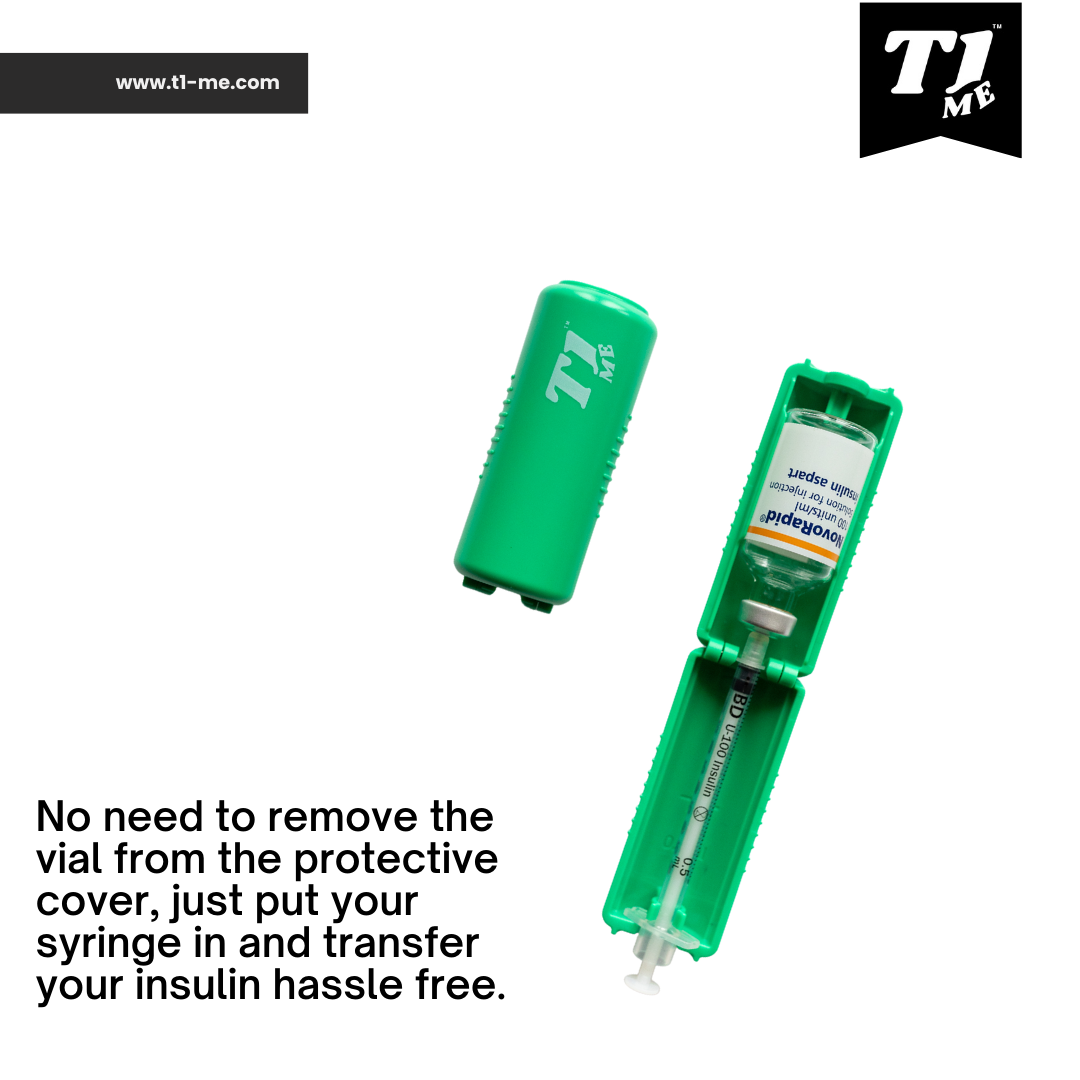 0.5ml U-100 disposable syringe T1me Vial Syringe Insulin Filling Support (BD Micro-Fine and other insulin syringe), Insulin transfer device for diabetes, Bottle Protector Case, Vial Holder (Green)