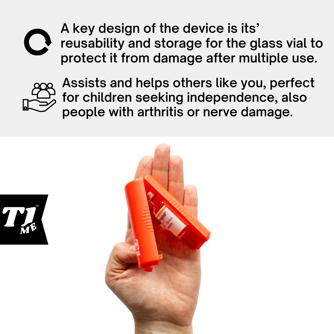 Tandem t:Slim T1me Vial Syringe Insulin Filling Support, Insulin Transfer Device for Type 1 Type 2 Diabetes, Bottle Protector Case, Vial Holder (Red)