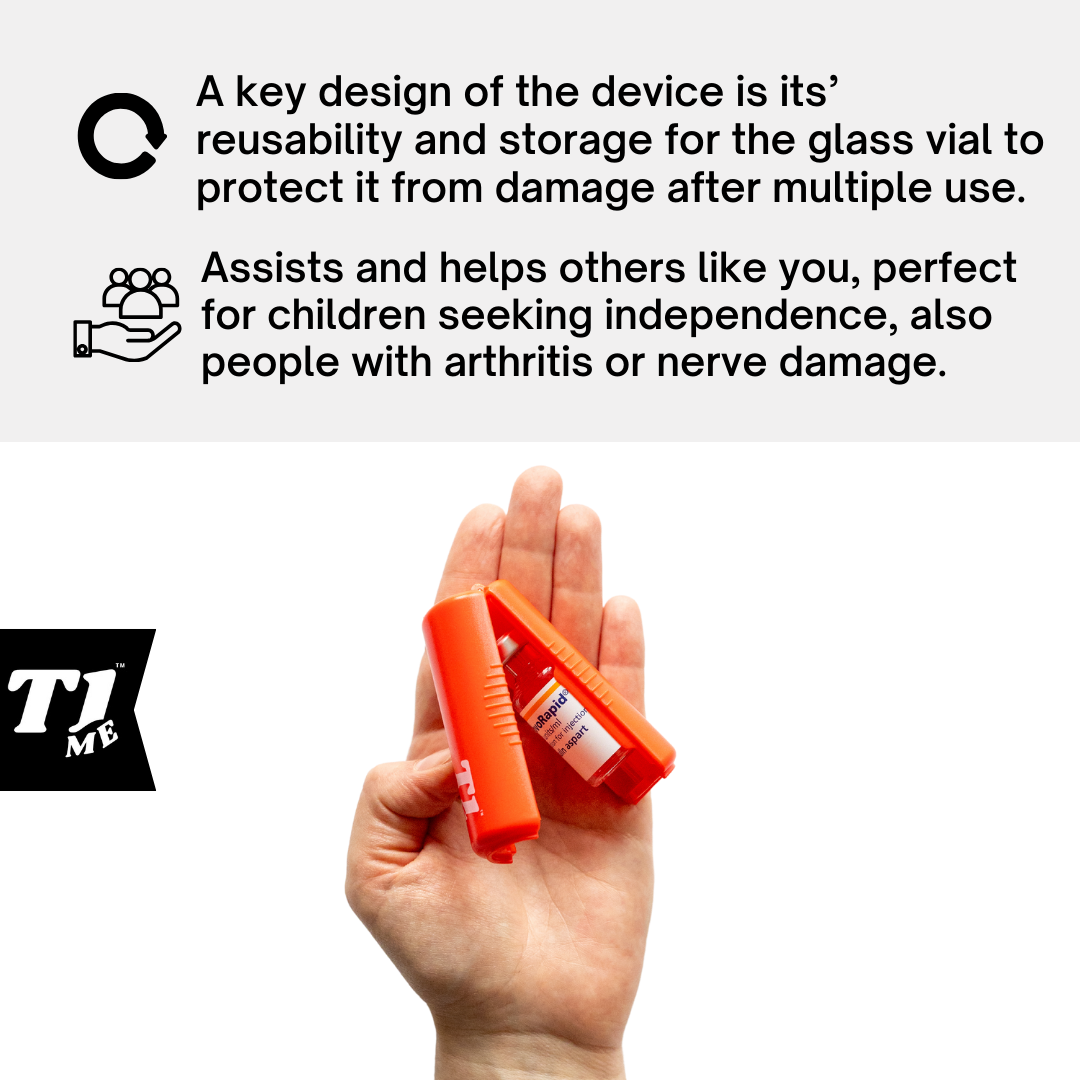 1ml U-100 disposable syringe T1me Vial Syringe Insulin Filling Support (BD Micro-Fine and other insulin syringe), Insulin transfer device for diabetes, Bottle Protector Case, Vial Holder (Red)