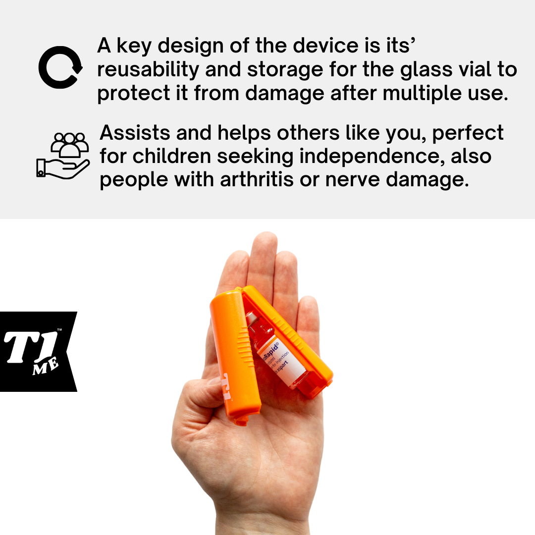 1ml U-100 disposable syringe T1me Vial Syringe Insulin Filling Support (BD Micro-Fine and other insulin syringe), Insulin transfer device for diabetes, Bottle Protector Case, Vial Holder (Orange)