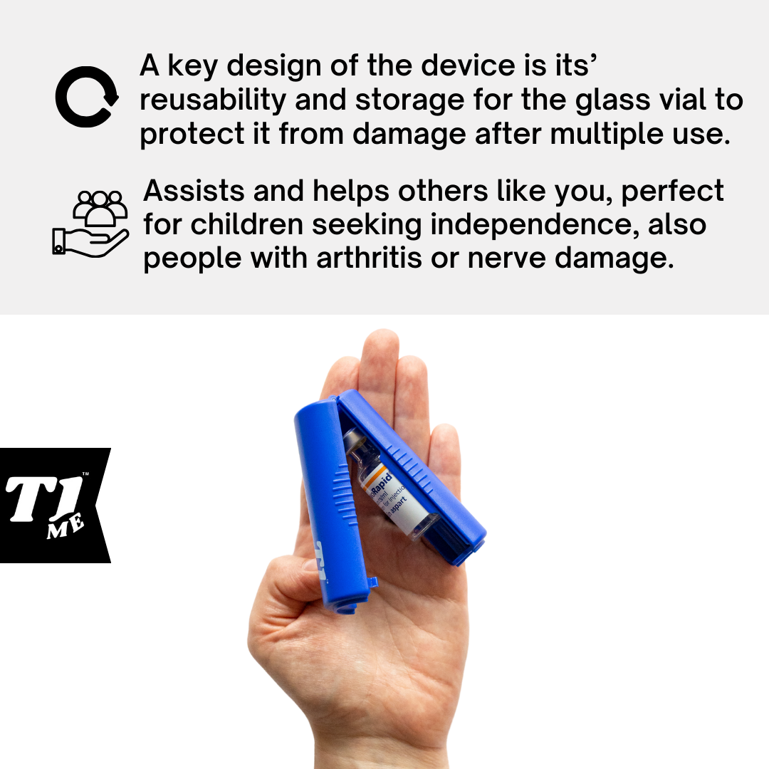Tandem t:Slim T1me Vial Syringe Insulin Filling Support, Insulin Transfer Device for Type 1 Type 2 Diabetes, Bottle Protector Case, Vial Holder (Blue)