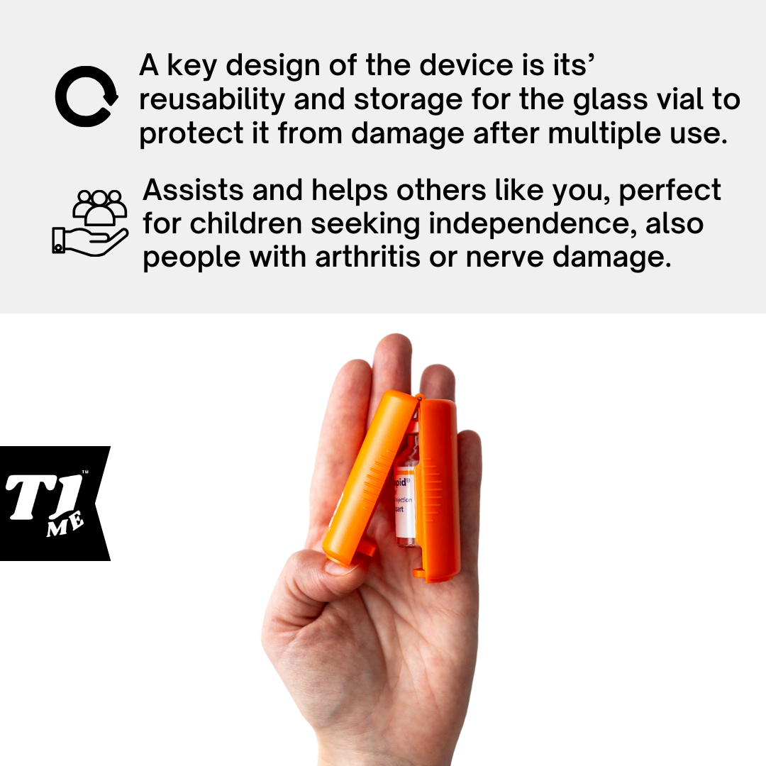 Omnipod T1me Vial Syringe Insulin Filling Support, Insulin transfer device for Type 1 Type 2 diabetes, Bottle Protector Case, Vial Holder (Orange)