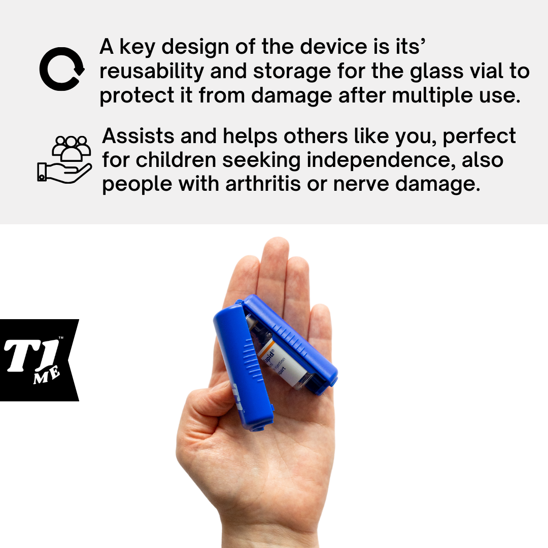 0.5ml U-100 disposable syringe T1me Vial Syringe Insulin Filling Support (BD Micro-Fine and other insulin syringe), Insulin transfer device for diabetes, Bottle Protector Case, Vial Holder (Blue)