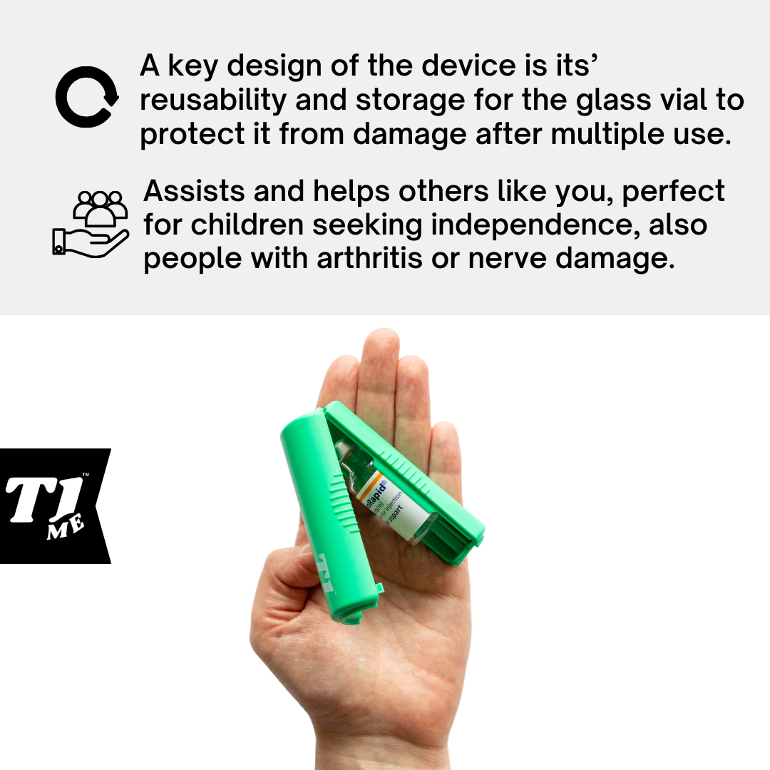 Tandem t:Slim T1me Vial Syringe Insulin Filling Support, Insulin Transfer Device for Type 1 Type 2 Diabetes, Bottle Protector Case, Vial Holder (Green)