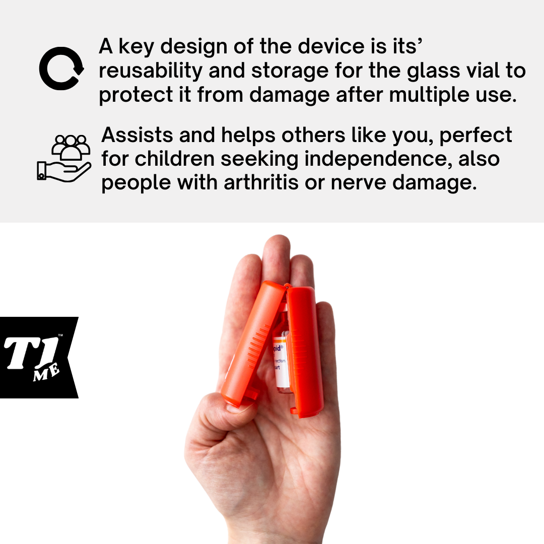 Omnipod T1me Vial Syringe Insulin Filling Support, Insulin transfer device for Type 1 Type 2 diabetes, Bottle Protector Case, Vial Holder (Red)