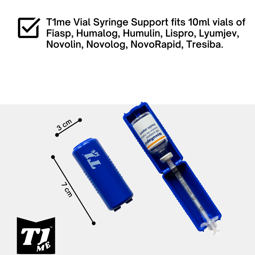 0.5ml U-100 disposable syringe T1me Vial Syringe Insulin Filling Support (BD Micro-Fine and other insulin syringe), Insulin transfer device for diabetes, Bottle Protector Case, Vial Holder (Blue)