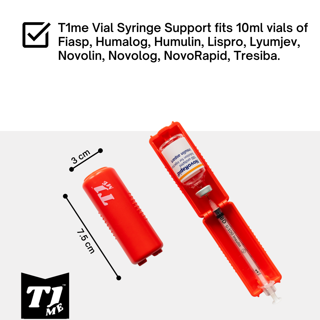 1ml U-100 disposable syringe T1me Vial Syringe Insulin Filling Support (BD Micro-Fine and other insulin syringe), Insulin transfer device for diabetes, Bottle Protector Case, Vial Holder (Red)
