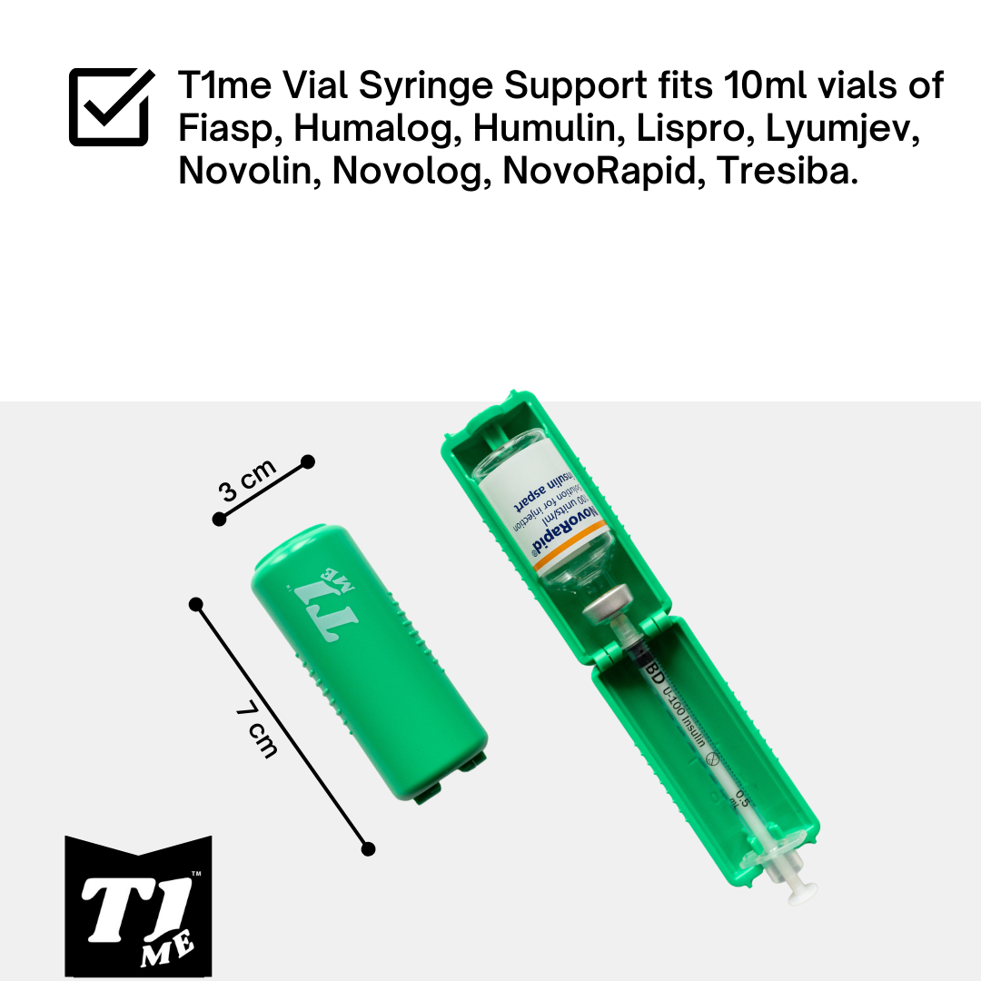 0.5ml U-100 disposable syringe T1me Vial Syringe Insulin Filling Support (BD Micro-Fine and other insulin syringe), Insulin transfer device for diabetes, Bottle Protector Case, Vial Holder (Green)