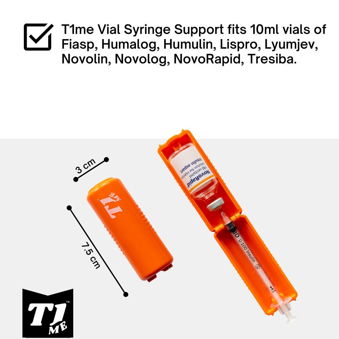 1ml U-100 disposable syringe T1me Vial Syringe Insulin Filling Support (BD Micro-Fine and other insulin syringe), Insulin transfer device for diabetes, Bottle Protector Case, Vial Holder (Orange)