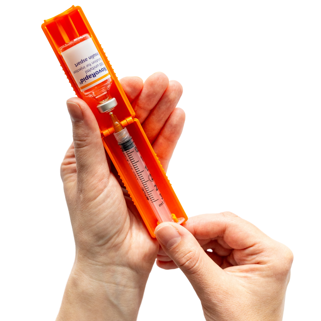 Tandem t:Slim T1me Vial Syringe Insulin Filling Support, Insulin Transfer Device for Type 1 Type 2 Diabetes, Bottle Protector Case, Vial Holder (Orange)