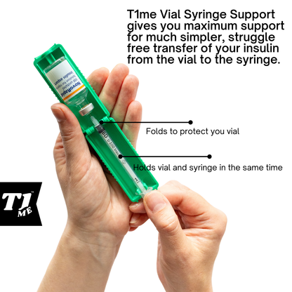 1ml U-100 disposable syringe T1me Vial Syringe Insulin Filling Support (BD Micro-Fine and other insulin syringe), Insulin transfer device for diabetes, Bottle Protector Case, Vial Holder (Green)