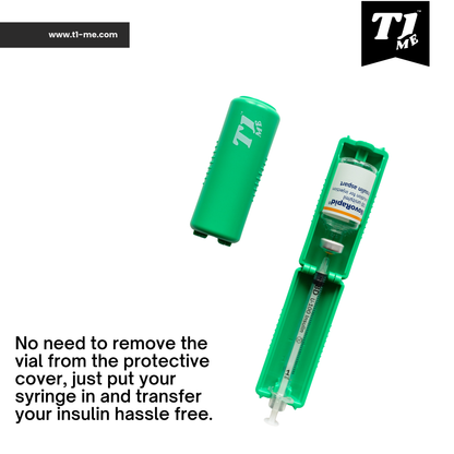 1ml U-100 disposable syringe T1me Vial Syringe Insulin Filling Support (BD Micro-Fine and other insulin syringe), Insulin transfer device for diabetes, Bottle Protector Case, Vial Holder (Green)