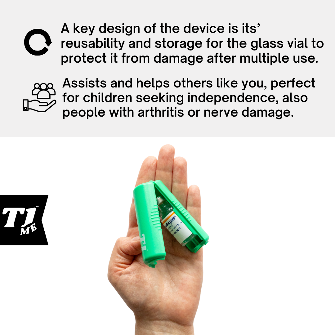 1ml U-100 disposable syringe T1me Vial Syringe Insulin Filling Support (BD Micro-Fine and other insulin syringe), Insulin transfer device for diabetes, Bottle Protector Case, Vial Holder (Green)