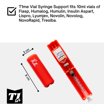 Tandem t:Slim T1me Vial Syringe Insulin Filling Support, Insulin Transfer Device for Type 1 Type 2 Diabetes, Bottle Protector Case, Vial Holder (Red)